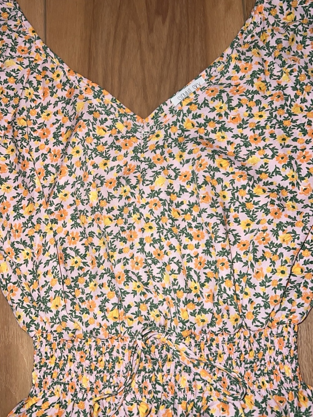 Sienna Sky - Floral Smocked Waist V-Neck Top - Yellow Pink - Picture 3 of 3